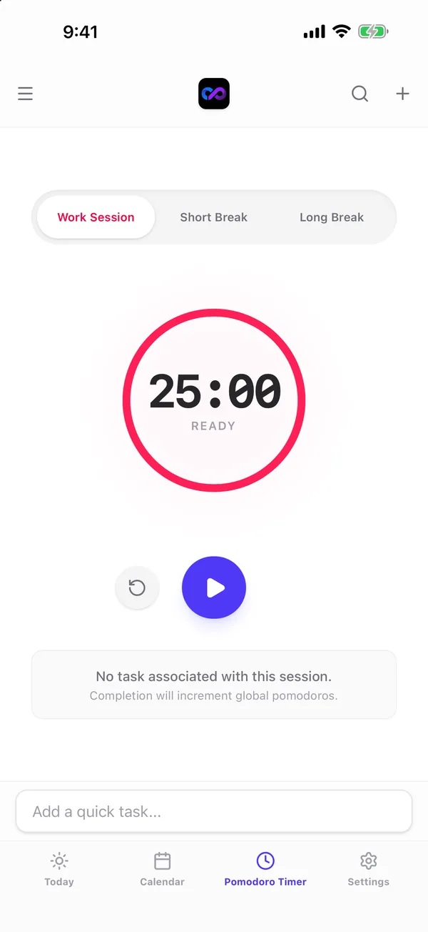 Pomodoro timer on iPhone set to 25 minutes
