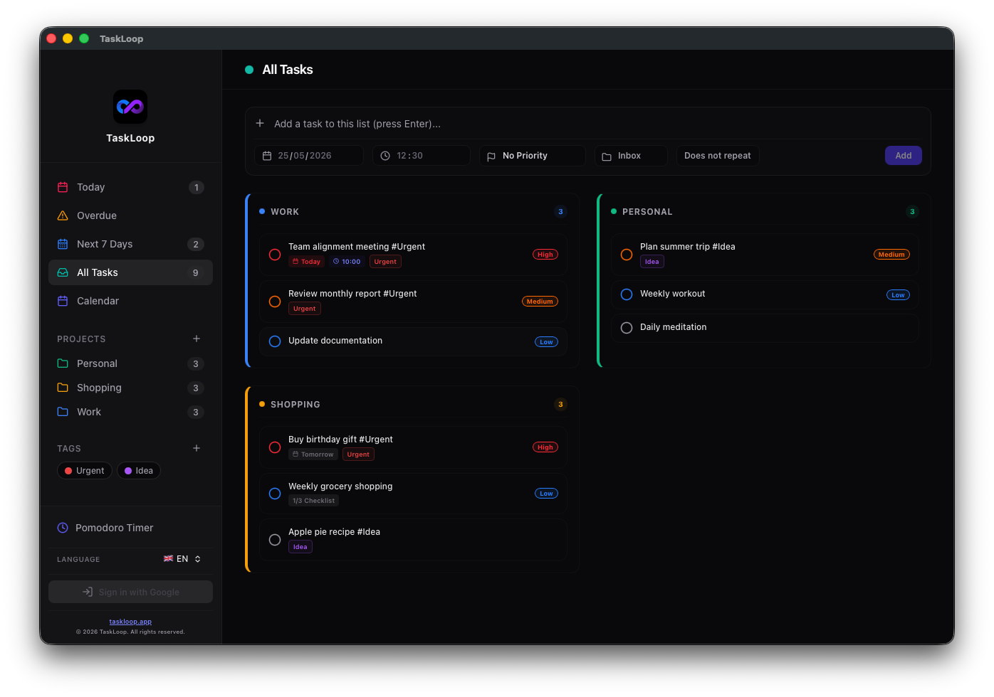 All Tasks Dashboard & Task Detail View