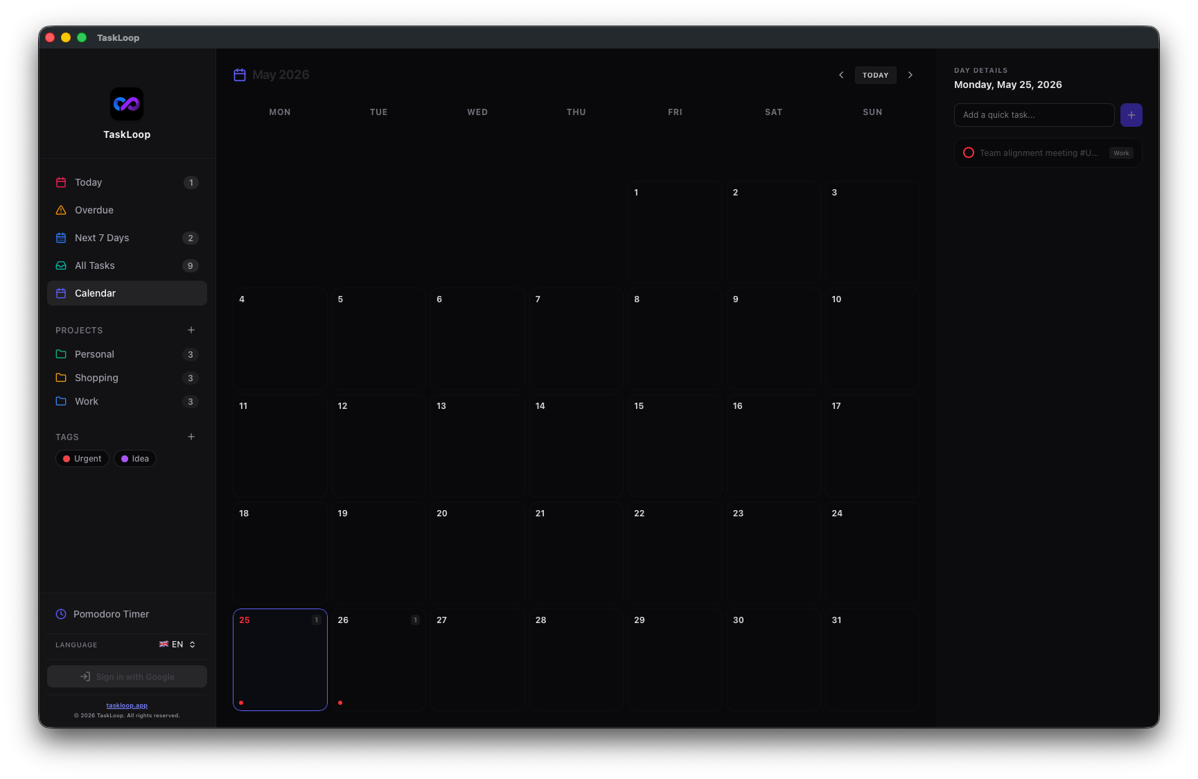 Interactive Monthly Calendar View
