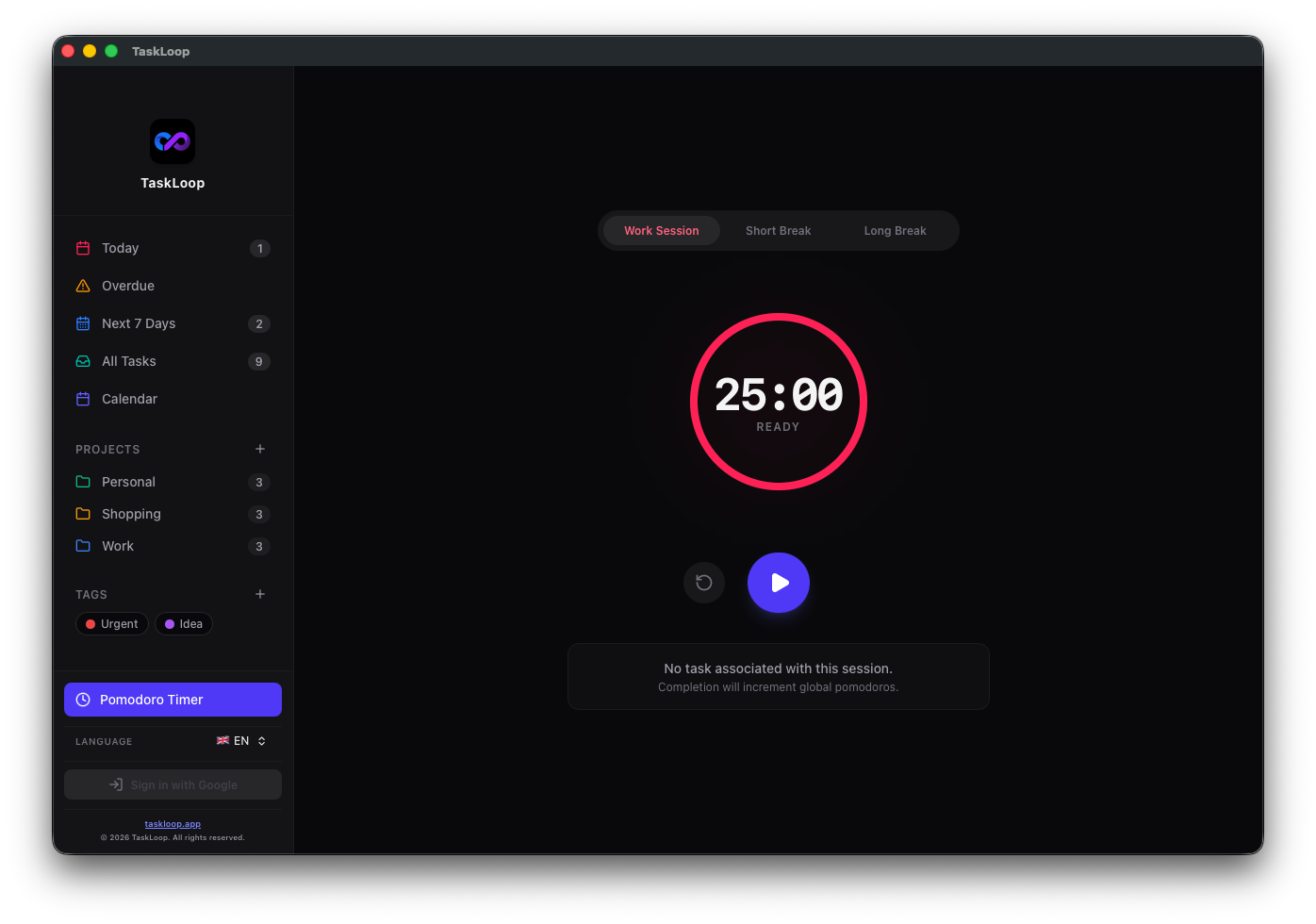 Focus Pomodoro Timer View